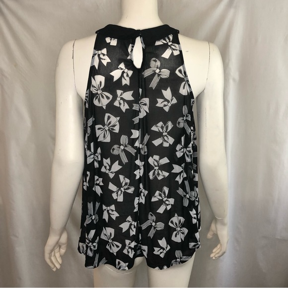 Woman’s sheer black top with white bows all over Peter Pan collar size large - Picture 12 of 13
